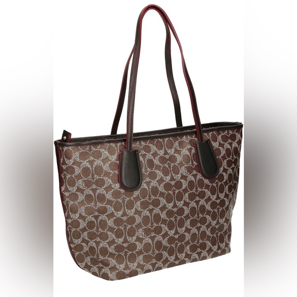 Coach Taxi Zip Top Tote in Signature Saddle Black - Picture 4 of 6